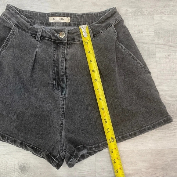 Mebon M High Rise Grey Stone Washed Distressed Shortie Shorts - Picture 7 of 16